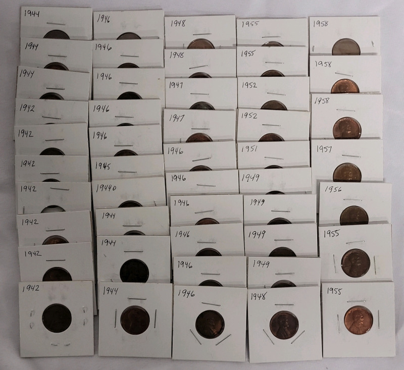 1942 - 1958 USA Lincoln Wheat Pennies , 47 Pennies from Philadelphia Mint