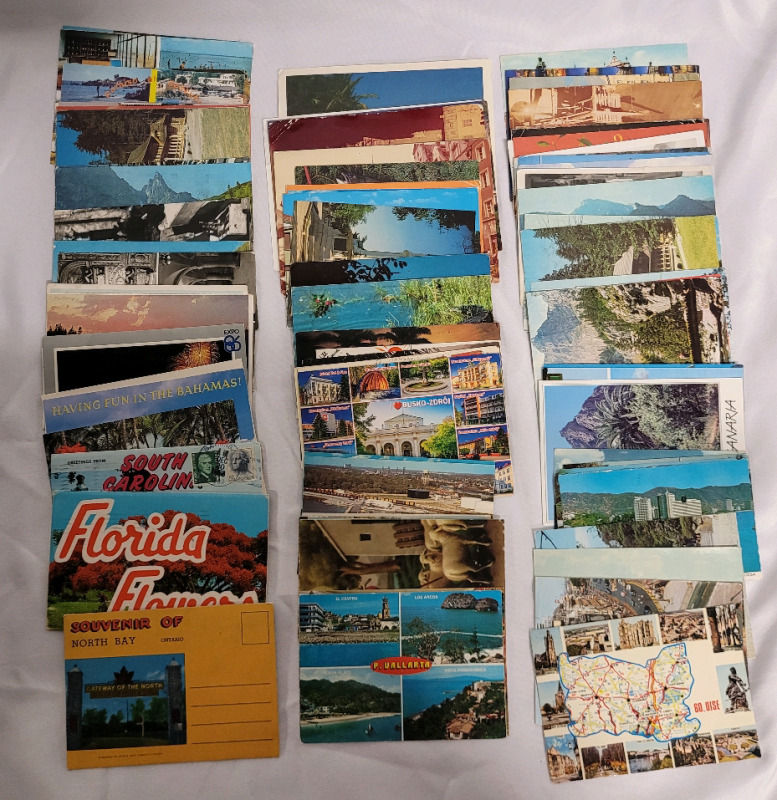 Vintage World Postcards with Canadian & Poland Postage Stamps - All Used