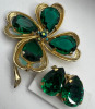 Emerald Green Glow Glass and AB Rhinestone Brooch Earrings