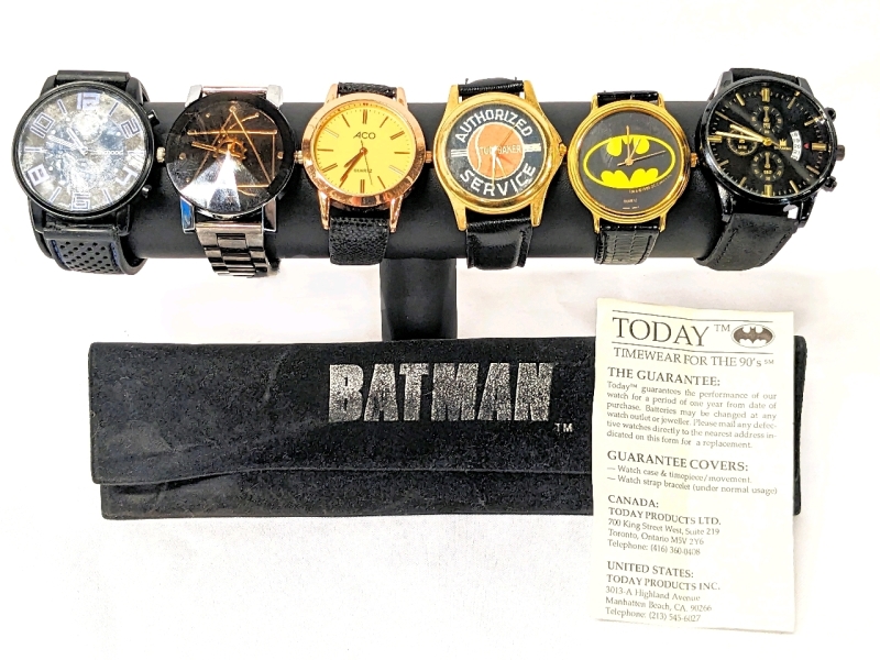 Vintage 1989 BATMAN Watch with Soft Case & Paper + Newer Watches (As-Is).