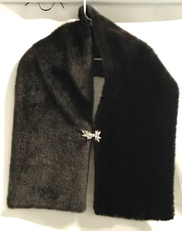 Vintage Faux Fur Wrap with Rhinestone Clasp