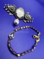 Silpada KR Collection purple Bracelet Rare Tokens of Gilt Brooch