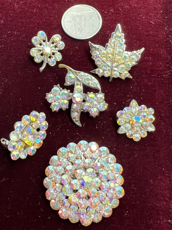 Six Vintage Exquisite Tiny Rhinestone Brooches