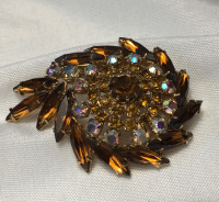 Vintage Crystal Amber and AB Brooch