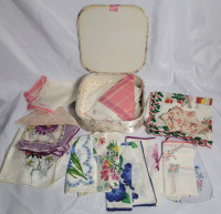 Vintage Lot of Handkerchiefs in Decorative Box , Various Styles