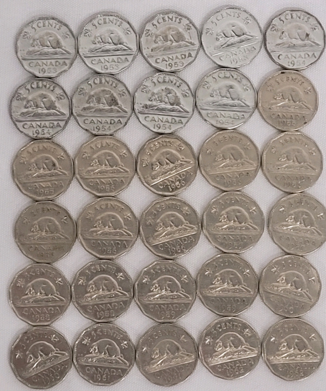 1953 - 1962 Canadian Hexagon Nickels , Complete Set with Extras , 30 Coins