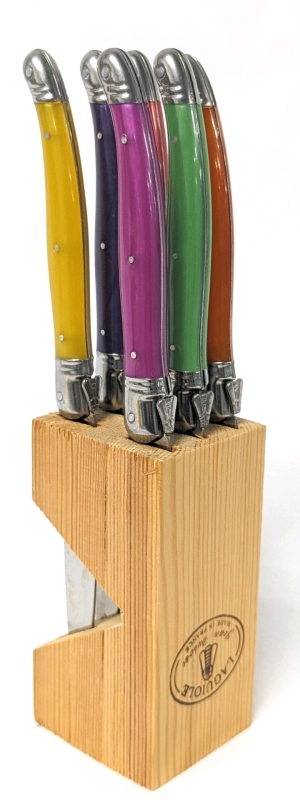 LAGUIOLE Jean Dubost France Colorful Steak Knife Set w Wood Block