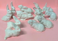 12 Vintage Bisque Ceramic Bunnies 3" Tall