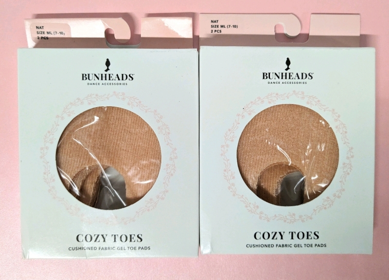 2 New Packs BUNHEADS Cozy Toes Cushioned Fabric Gel Toe Pads: Natural Size: ML (7-10) Each Pack incl 2 Pads.