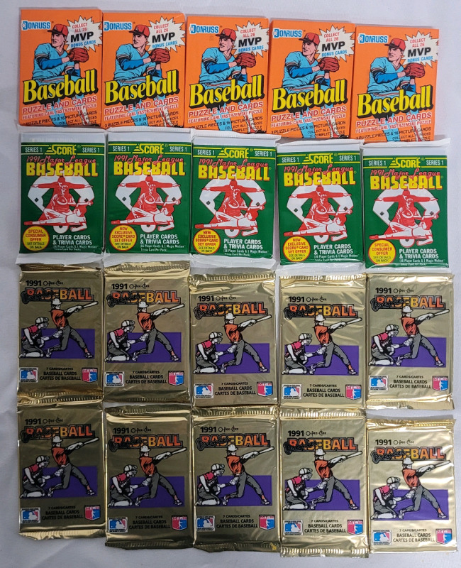 1990 & 1991 MLB Baseball Trading Card Sealed Wax Packs , 20 Packs