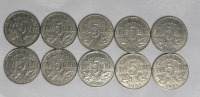 1922 - 1936 Canadian King George V Nickels , 10 Coins
