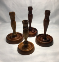 Four Mahogany Wood Candle Holders