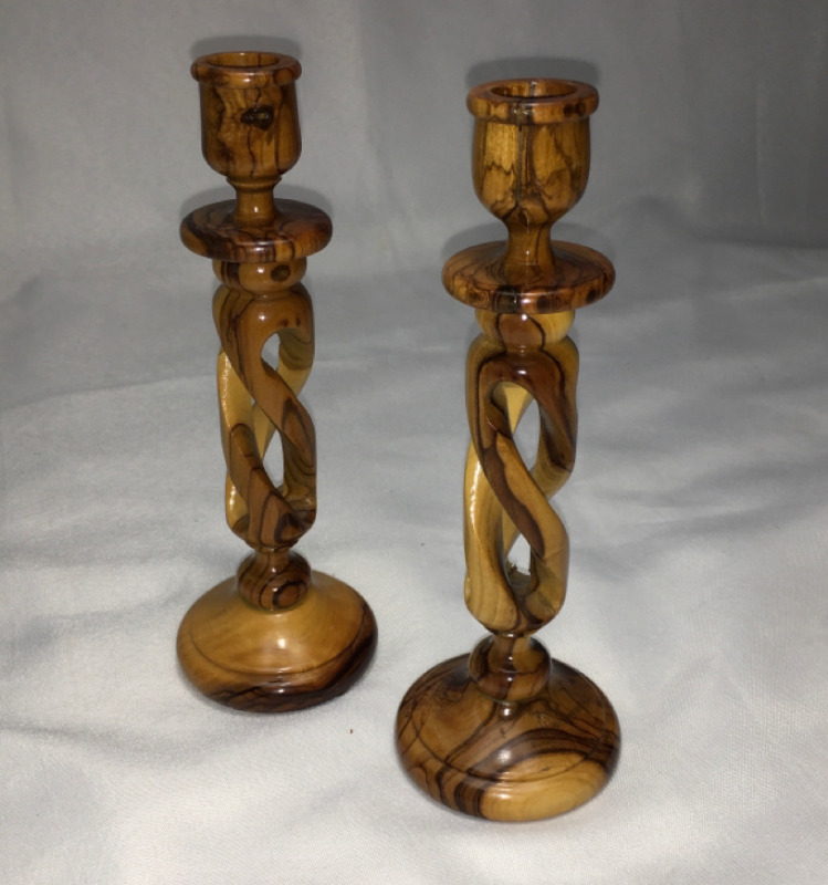 Carved Olive Wood Candlesticks Holy Land