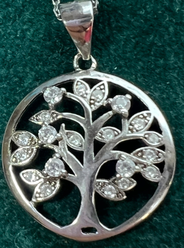 925 Sterling Tree of Life Pendant Chain with Stones