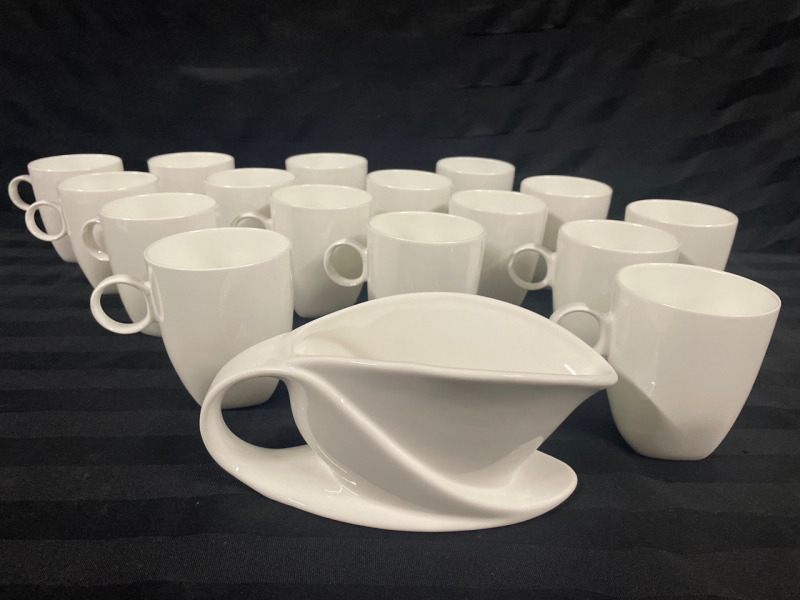 16 Mugs Fine Bone China & Gravy Boat