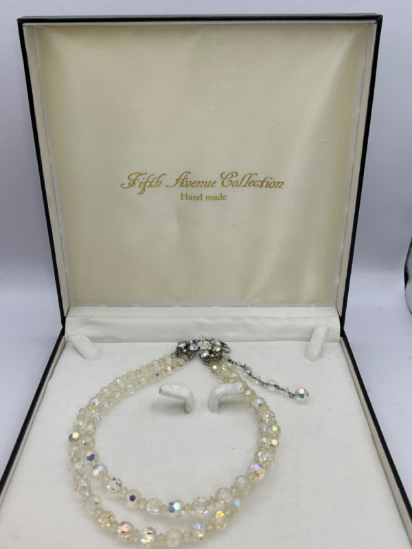 Vintage Two Strand Continental AB Crystal Necklace FAC Box