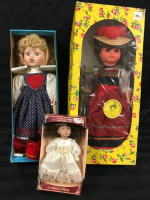 3 Vintage Collectible Dolls 2 Porcelain One Vinyl