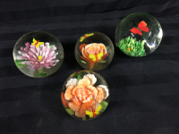 4 Glass Paperweights 3 & 4 inches wide