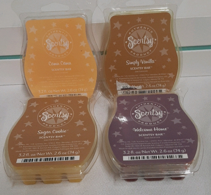 4 Partial Packs of Scentsy- Sugar Cookie, Simply Vanilla, Welcome Home and Camu Camu