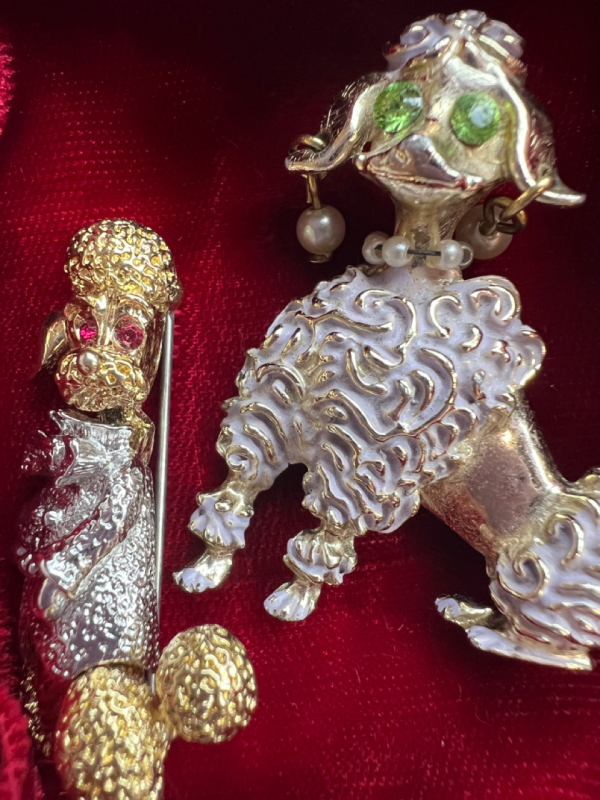 Two vintage Rhinestone Poodle Brooches