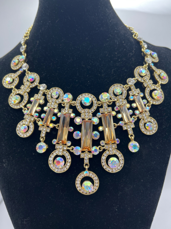 Statement Vintage Rhinestone Citrine Baugette Necklace AB