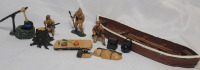 18th Century Voyageur Trappers & Canoe Toy Soldier Lead Miniatures