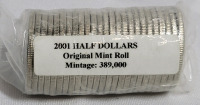 2001 Canadian Uncirculated 50 Cent Half Dollar Coins , 25 Coin Roll