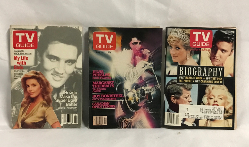 3 Vintage TV Guides Elvis Covers