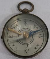 Vintage Brass Pocket Compass Fob , 4cm Diameter , Made in France
