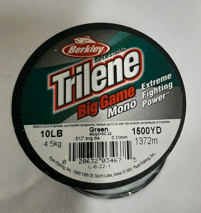 New, Berkley Trilene Big Game Mono, Green, 8.lb Test 1500 Yardsl