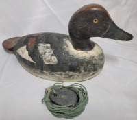 Vintage Wooden Hunting Duck Decoy with Lead Weight , measures 13" Long