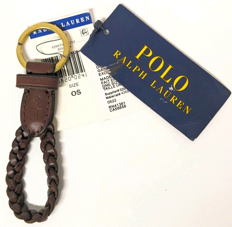 New Polo RALPH LAUREN Key Chain FOB Brown Braided Leather