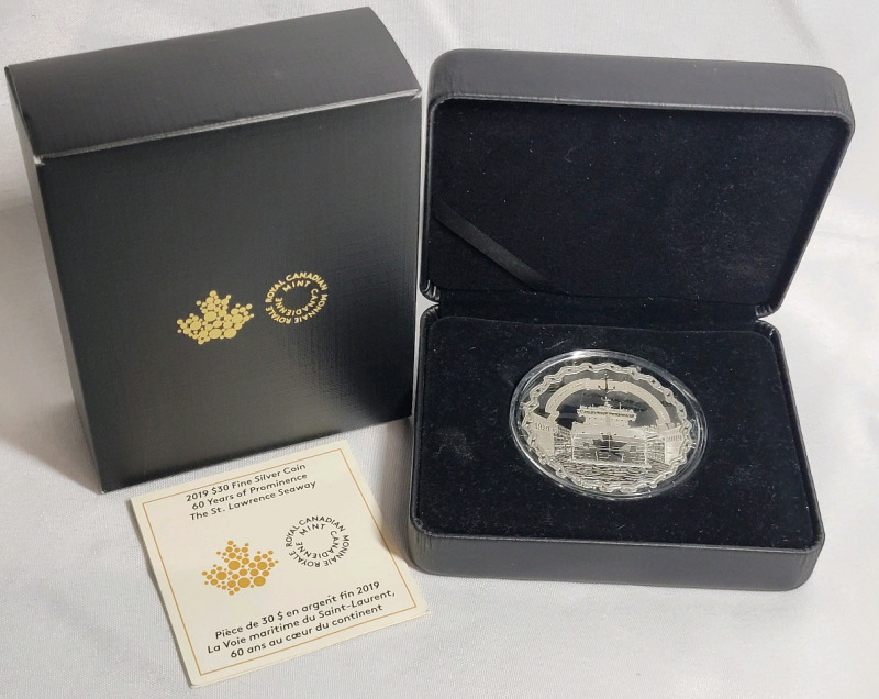 2019 (1959-) Canadian Fine Silver Thirty Dollar $30 The St. Lawrence Seaway Coin in Case