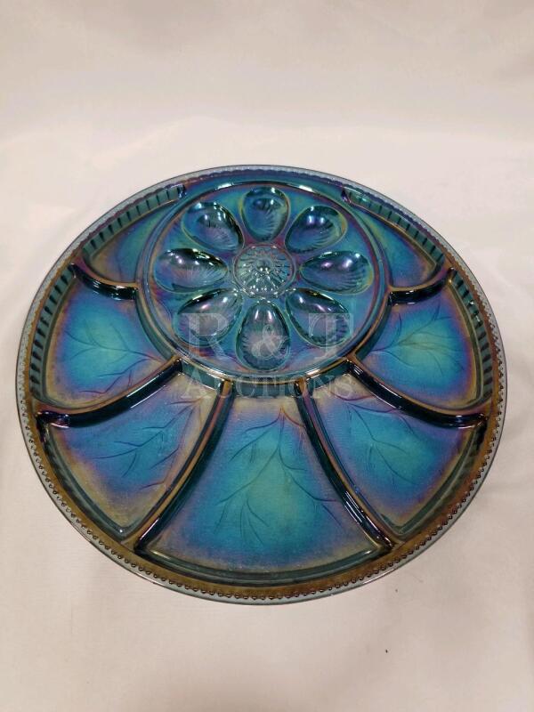 Vintage Carnival glass Egg & Veggie plate
