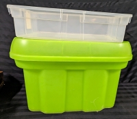 2 Plastic Totes. Truely & Rubbermaid