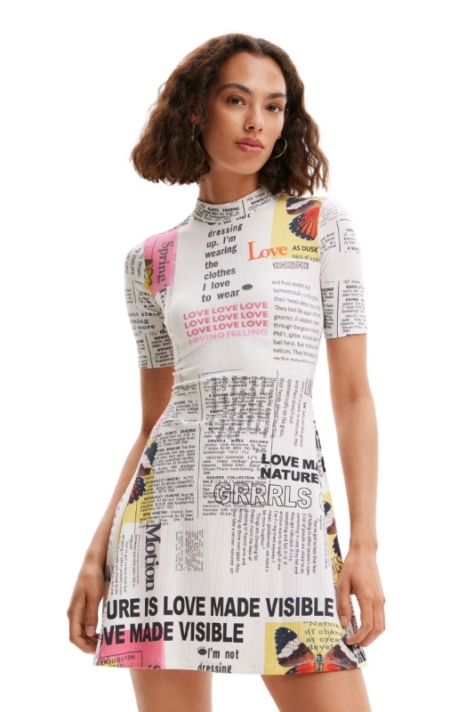 New DESIGUAL Short Newspaper Skater Dress (Size XXL)