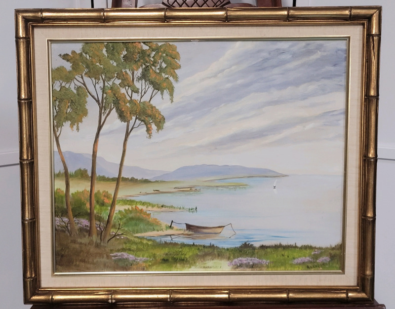 ' Summer Lake Scene ' by A. Clapper , Framed Oil on Board , measures 24"×20"