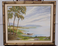 ' Summer Lake Scene ' by A. Clapper , Framed Oil on Board , measures 24"×20"