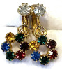 Vintage Emerald Green and AB Rhinestone Brooch Earrings - 2