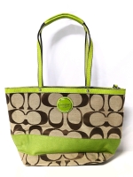 COACH Signature Stripe Tan And Apple Green Tote Bag K1075 F15112