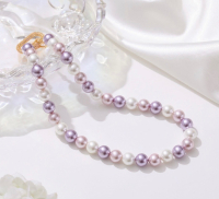 Purple Shell Pearl Necklace Encrusted Carabiner Lock New