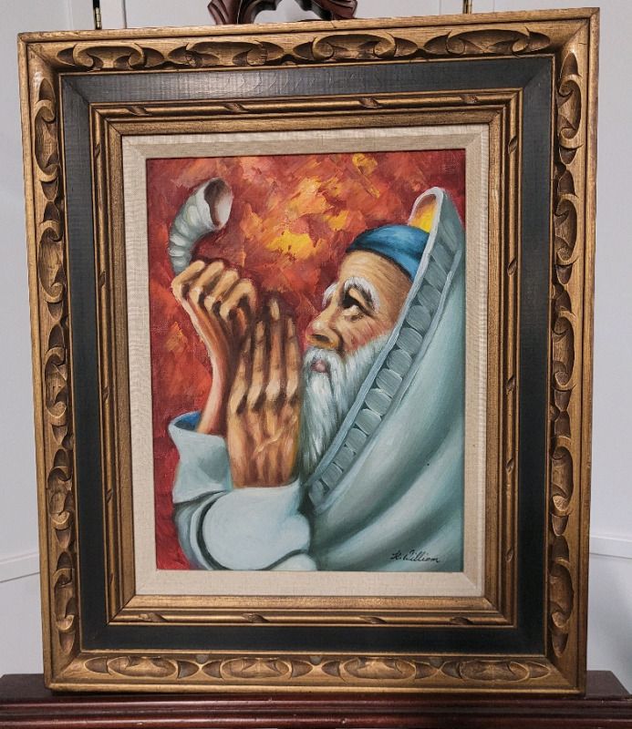 ' Rabbi Blowing Shofar ' by K. Williams , Oil on Canvas in Frame , 19.5"×24"