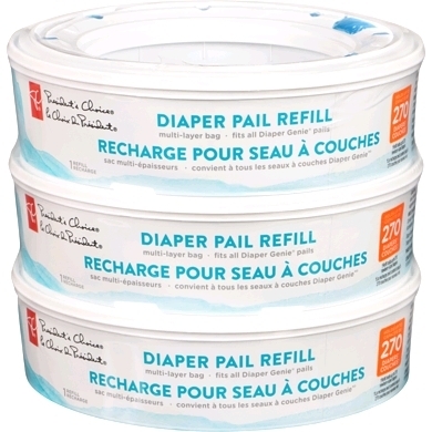 New 3-Pack President's Choice Diaper Pail Refill (Each holds up to 270 diapers!)