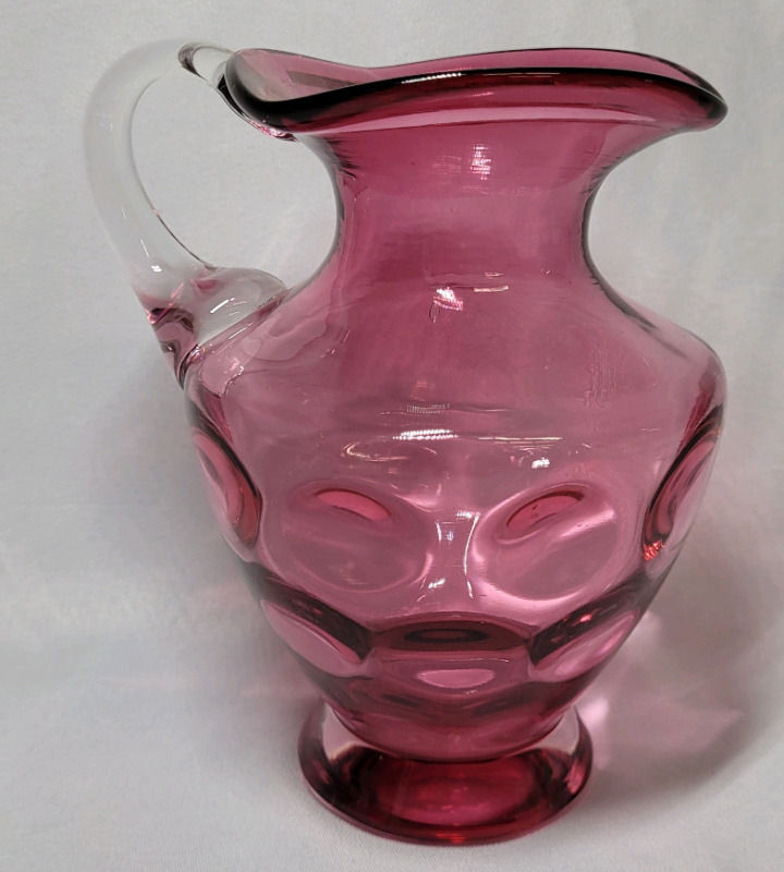 Vintage Cranberry Coin Dot Glass Jug , measures 6" tall