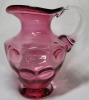 Vintage Cranberry Coin Dot Glass Jug , measures 6" tall - 2