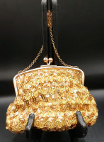 Vintage Evening Purse A Vintage Black Petit Point Purse and a Modern Clutch with Gold Lace Print