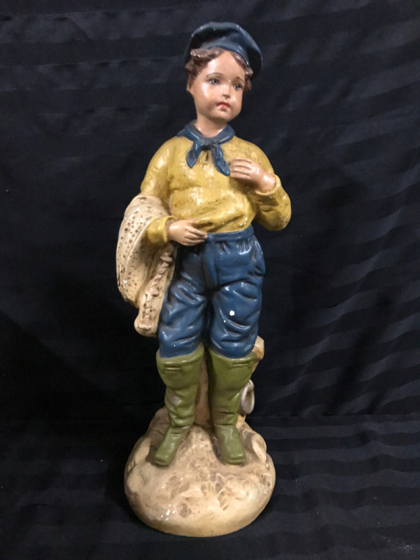 Antique European Chalkware Fisherman 19.5 inches tall