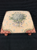 Vintage Tapestry Footstool with Flowers 16 x 16 x 7 inches