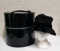 Vintage Black Patent Leather Hat Box Vintage Black Hat with Velvet Trim