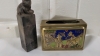 Chinese Carved Stone Seal & Antique Brass / Enamel Matchbox Holder